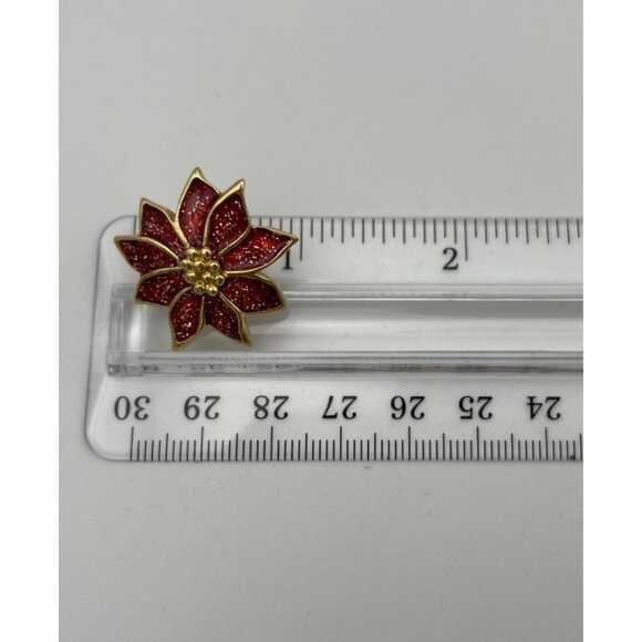 Pair 1" Pierced Earrings Red  Petals Gold Tone Accent - Picture 6 of 7